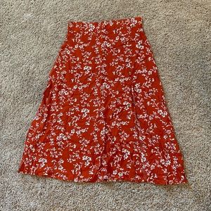 Floral Print Split Thigh Midi Skirt